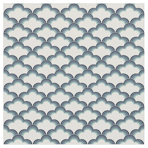 Blue retro style waves pattern fabric