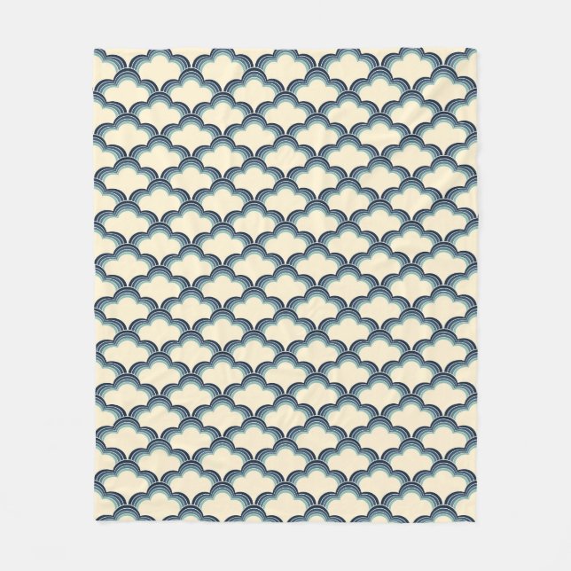 Blue retro style waves pattern fleece blanket (Front)