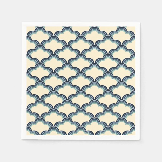 Blue retro style waves pattern napkins (Front)