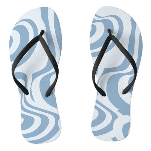 Blue Retro Swirl Groovy Y2K Pattern  Flip Flops