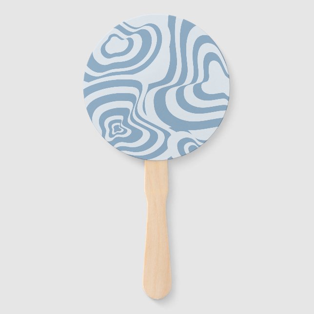 Blue Retro Swirl Groovy Y2K Pattern  Hand Fan (Front)