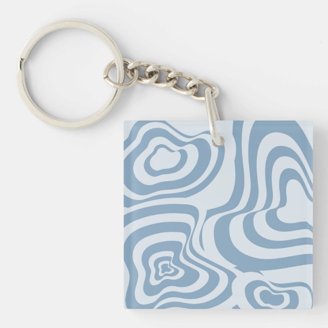 Blue Retro Swirl Groovy Y2K Pattern  Keychain (Front)