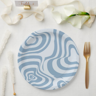 Blue Retro Swirl Groovy Y2K Pattern Paper Plates