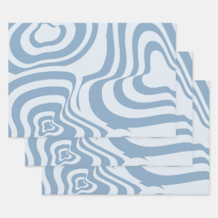 Blue Retro Swirl Groovy Y2K Pattern  Wrapping Paper Sheets