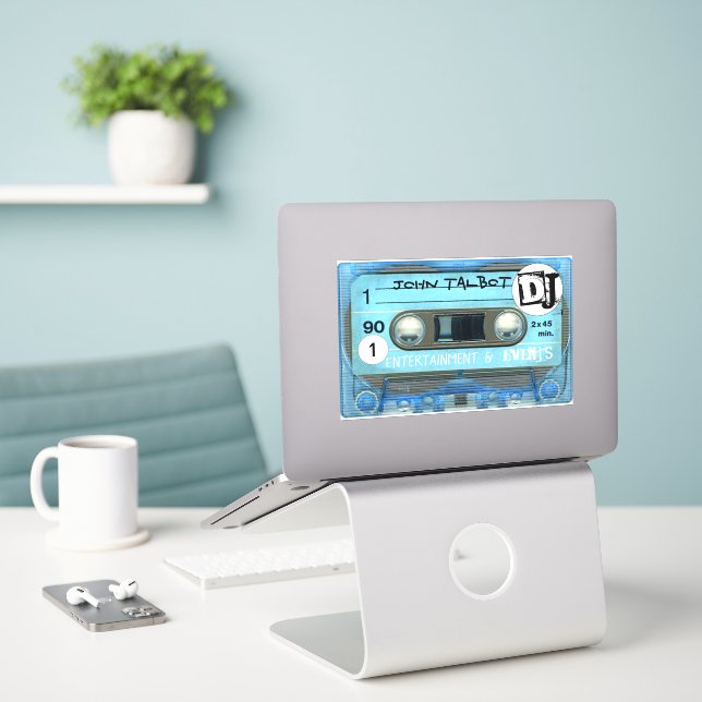 Blue Retro T4 Audiotape Cassette 80s DJ  C-CutVS Sticker (Laptop On Desk)