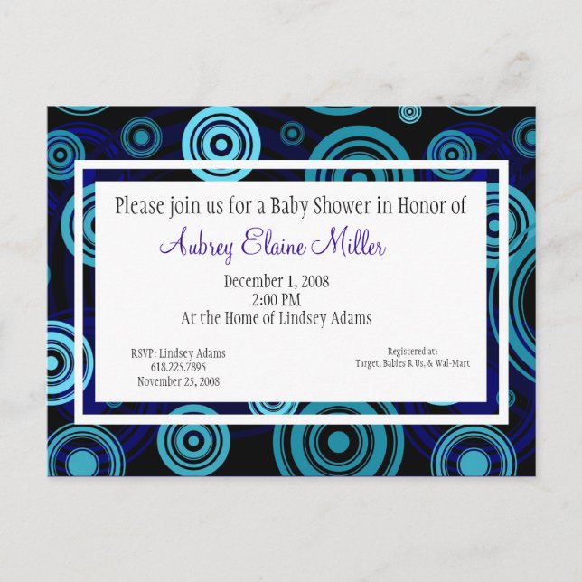 Blue Retro Targets Baby Shower Invitation Postcard (Front)