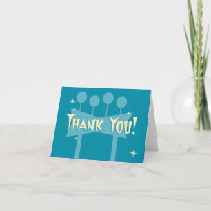 Blue Retro Thank You Notecard: MCM Bowling Sign Card