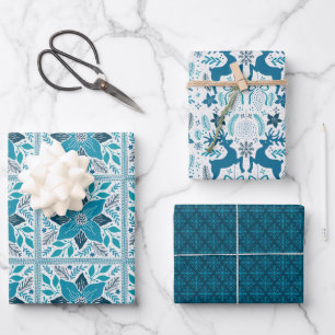 Blue Retro Tides of Christmas Vibes Wrapping Paper Sheets