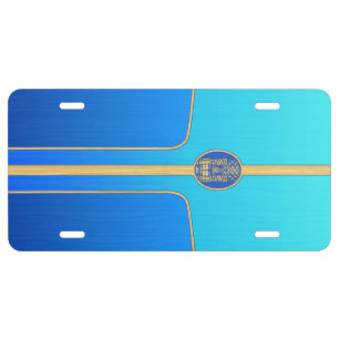 Blue Retro Tiki Surfboard License Plate
