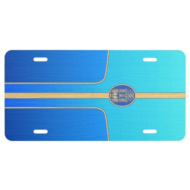 Blue Retro Tiki Surfboard License Plate (Front)