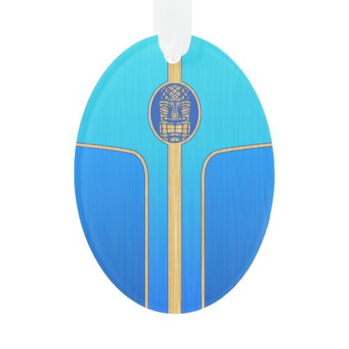 Blue Retro Tiki Surfboard Ornament