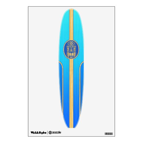 Blue Retro Tiki Surfboard Wall Decal