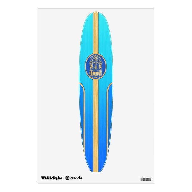 Blue Retro Tiki Surfboard Wall Decal (Front)