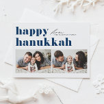 Blue Retro Typography Happy Hanukkah Two Photo Holiday Card<br><div class="desc">Happy Hanukkah! Send your Hanukkah greetings to family and friends with this customizable photo Hanukkah card. It features retro bold typography. Personalize by adding your details. This custom Hanukkah card is available on other colors and cardstock. Matching items are available.</div>