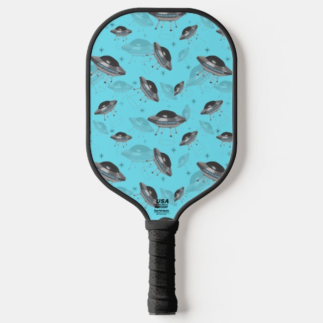blue retro UFO Pickleball Paddle (Front)