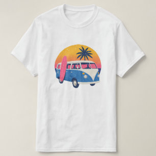 Blue Retro Van and Pink Sunset T-Shirt
