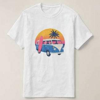 Blue Retro Van and Pink Sunset  T-Shirt