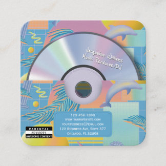 Blue Retro Vaporwave Music Producer CD DJ Square Business Card