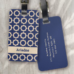 Blue Retro Vibe Flower Pattern Monogram Luggage Tag<br><div class="desc">A bold monogram design</div>