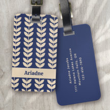 Blue Retro Vibe Leaf Pattern Monogram