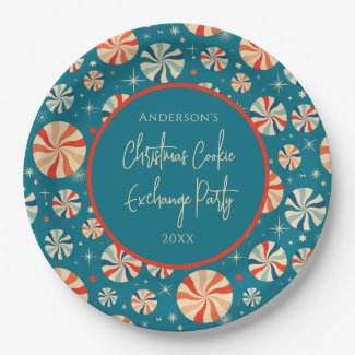 Blue Retro Vintage Christmas Cookie Exchange