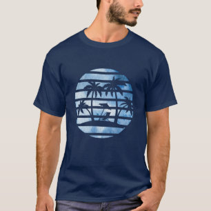 blue retro vintage with palm trees on the beach T-Shirt