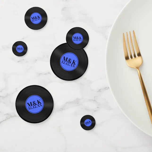 Blue Retro Vinyl LP Rock n Roll Table Confetti Zazzle