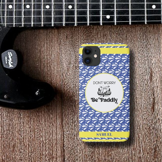 Blue Retro Water Pattern Otter Canoe Custom Name Case-Mate iPhone Case (Creator Uploaded)