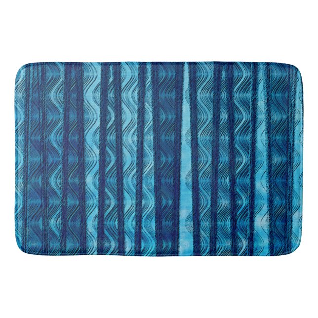 Blue Retro Wave Unique Cool Pattern Bathroom Mat (Front)