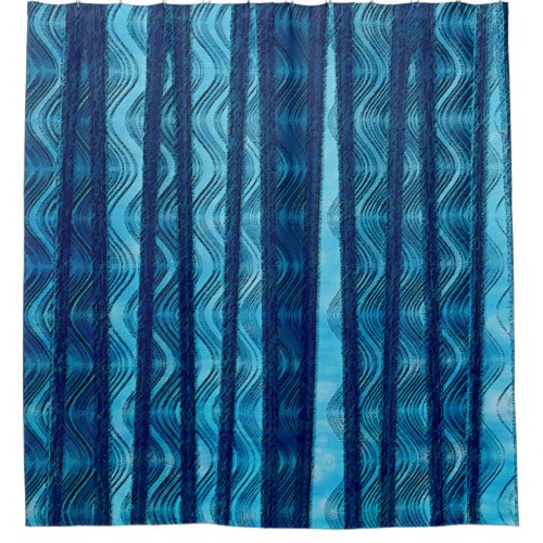 Blue Retro Wave Unique Cool Pattern Shower Curtain