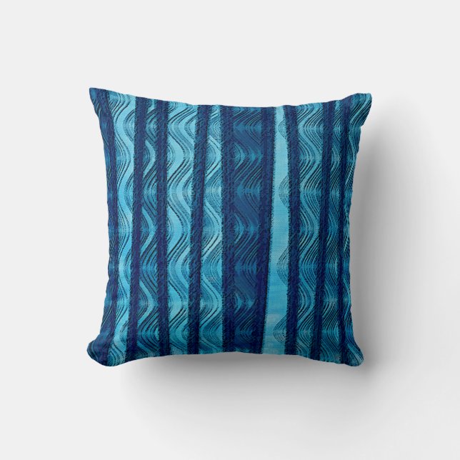 Blue Retro Wave Unique Cool Pattern Throw Pillow (Front)