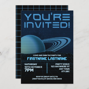 Blue Retrowave Party Invitation