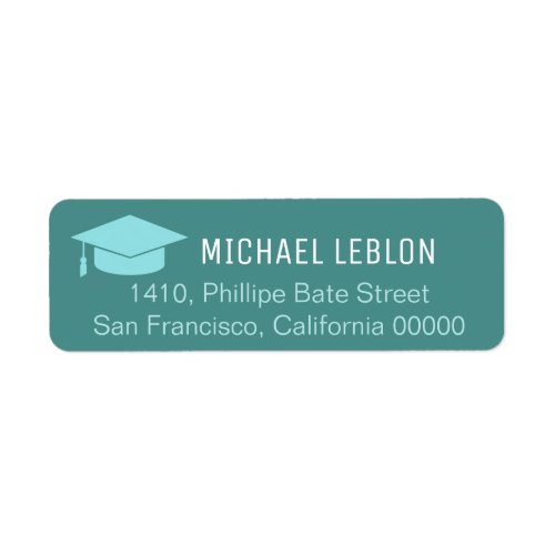 blue return address label with name graduation