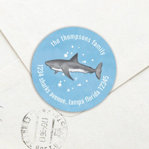 Blue Return Address Simple Sharks Classic Round Sticker