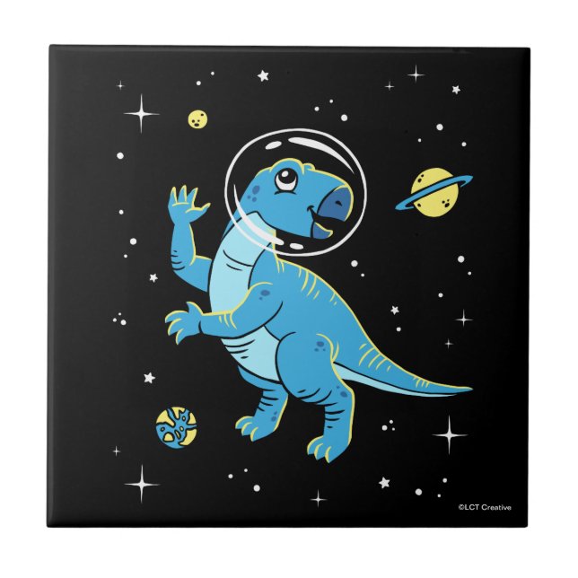 Blue Rhabdodon Dinos In Space Ceramic Tile (Front)