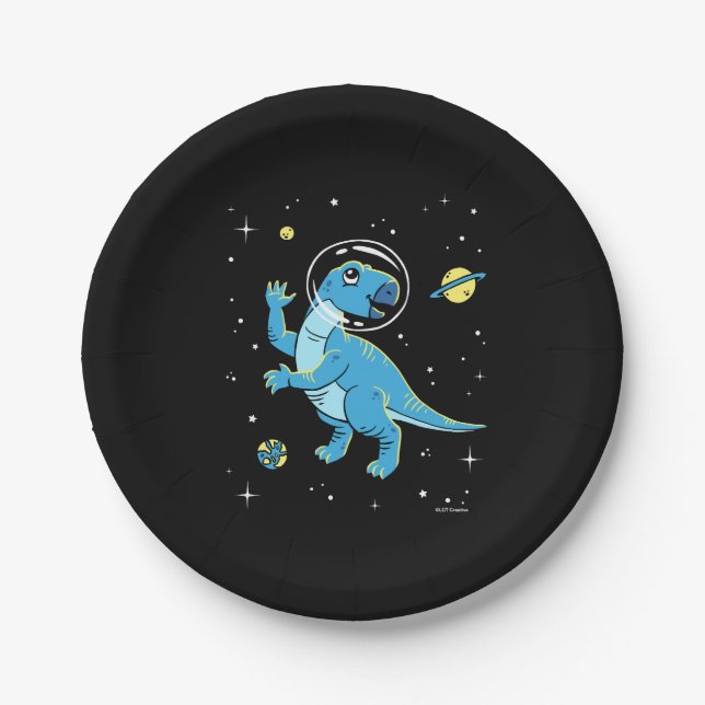 Blue Rhabdodon Dinos In Space Paper Plates (Front)