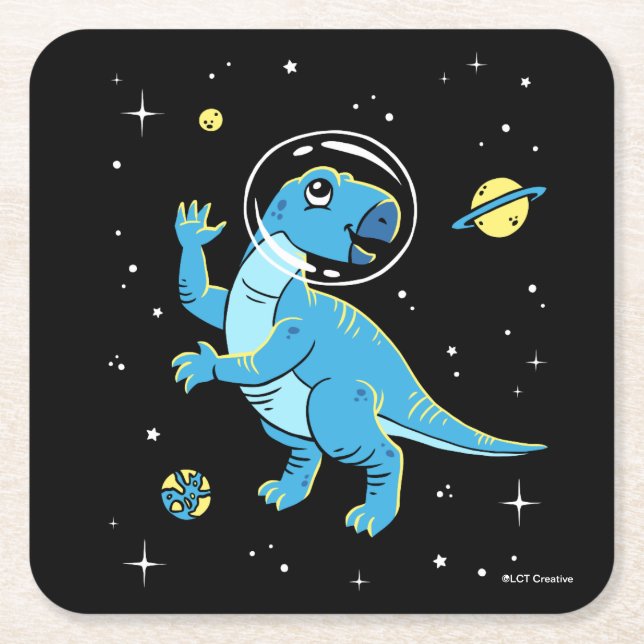 Blue Rhabdodon Dinos In Space Square Paper Coaster (Front)