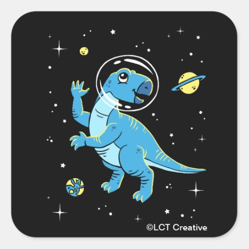 Blue Rhabdodon Dinos In Space Square Sticker