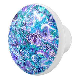 Blue Rhapsody Fluid Art Ceramic Knob