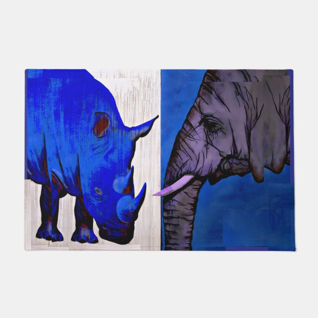 Blue Rhino and Elephant feng shui rug mat  (Front)