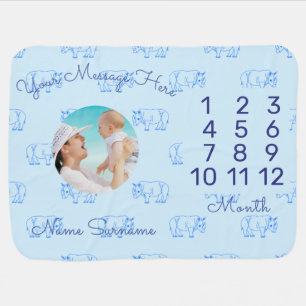 Blue Rhino Pattern 1st birthday Photo Milestone Baby Blanket