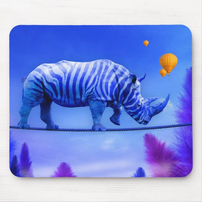 Blue Rhino walking on rope Mouse Pad (Front)