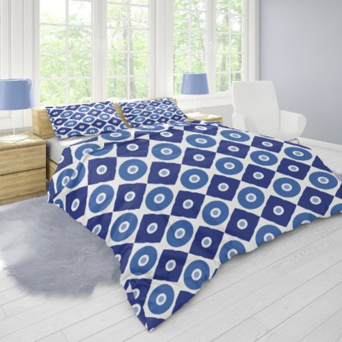 Blue rhombs and circles pattern desing duvet cover