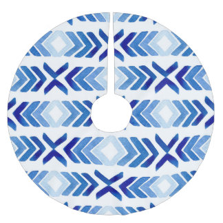 Blue Rhombus Arrows Watercolor Pattern Brushed Polyester Tree Skirt