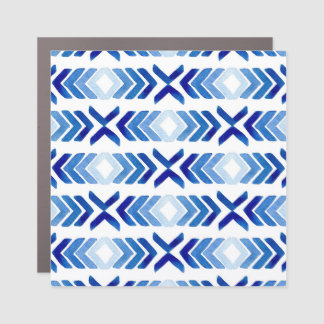 Blue Rhombus Arrows Watercolor Pattern Car Magnet