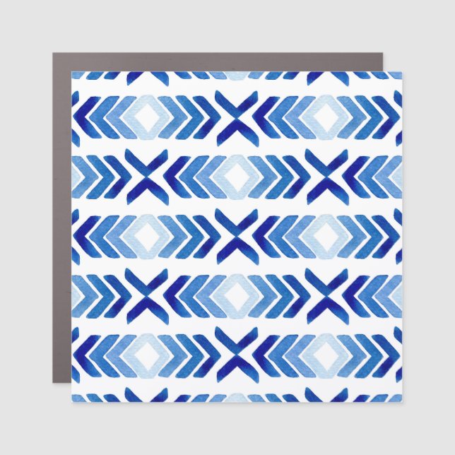 Blue Rhombus Arrows Watercolor Pattern Car Magnet (Front)