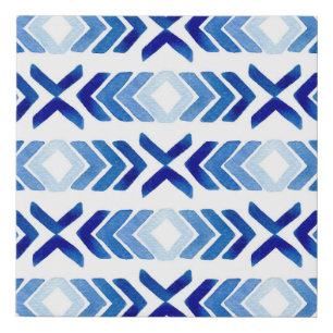 Blue Rhombus Arrows Watercolor Pattern Faux Canvas Print