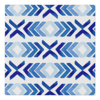 Blue Rhombus Arrows Watercolor Pattern Faux Canvas Print