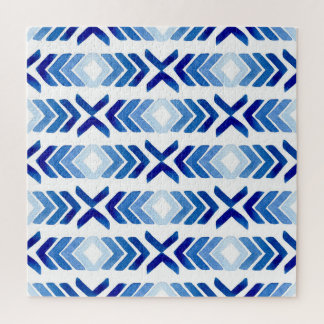 Blue Rhombus Arrows Watercolor Pattern Jigsaw Puzzle