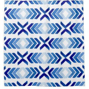 Blue Rhombus Arrows Watercolor Pattern Shower Curtain